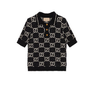 Gucci 'GG' Black Bucle Knit Polo Top Size Small - NWT